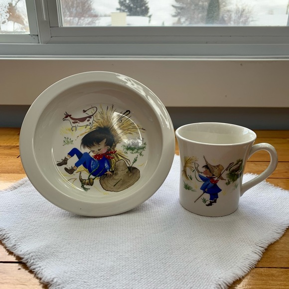 Little Boy Blue Old Foley James Kent Staffordshire England Child’s Bowl & Mug - Picture 1 of 12